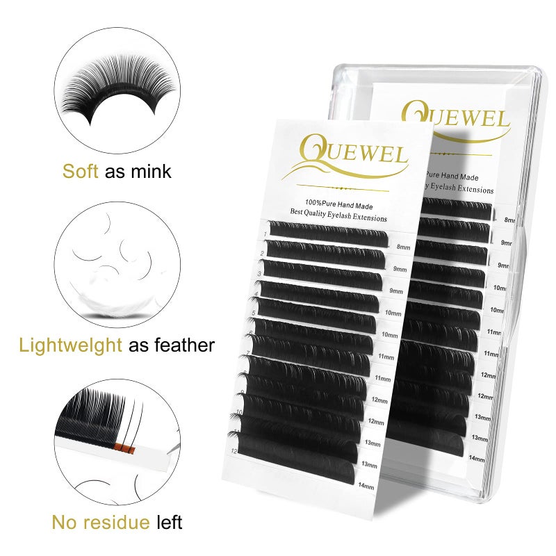 QUEWEL لوازم تمديد الرموش QUEWEL 0.10 C Curl Mix-8-14mm تمديدات رموش فردية كلاسيكية | اختياري 0.03/0.05/0.07/0.10/0.15/0.20 C/D فردية 8-25mm مزيج 8-14mm 15-20mm 20-25mm | (0.10 C MIX-8-14mm) - Image 4